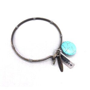 Plunder Moxie Faux Turquoise Charm Cuff Bangle Bracelet Hammered